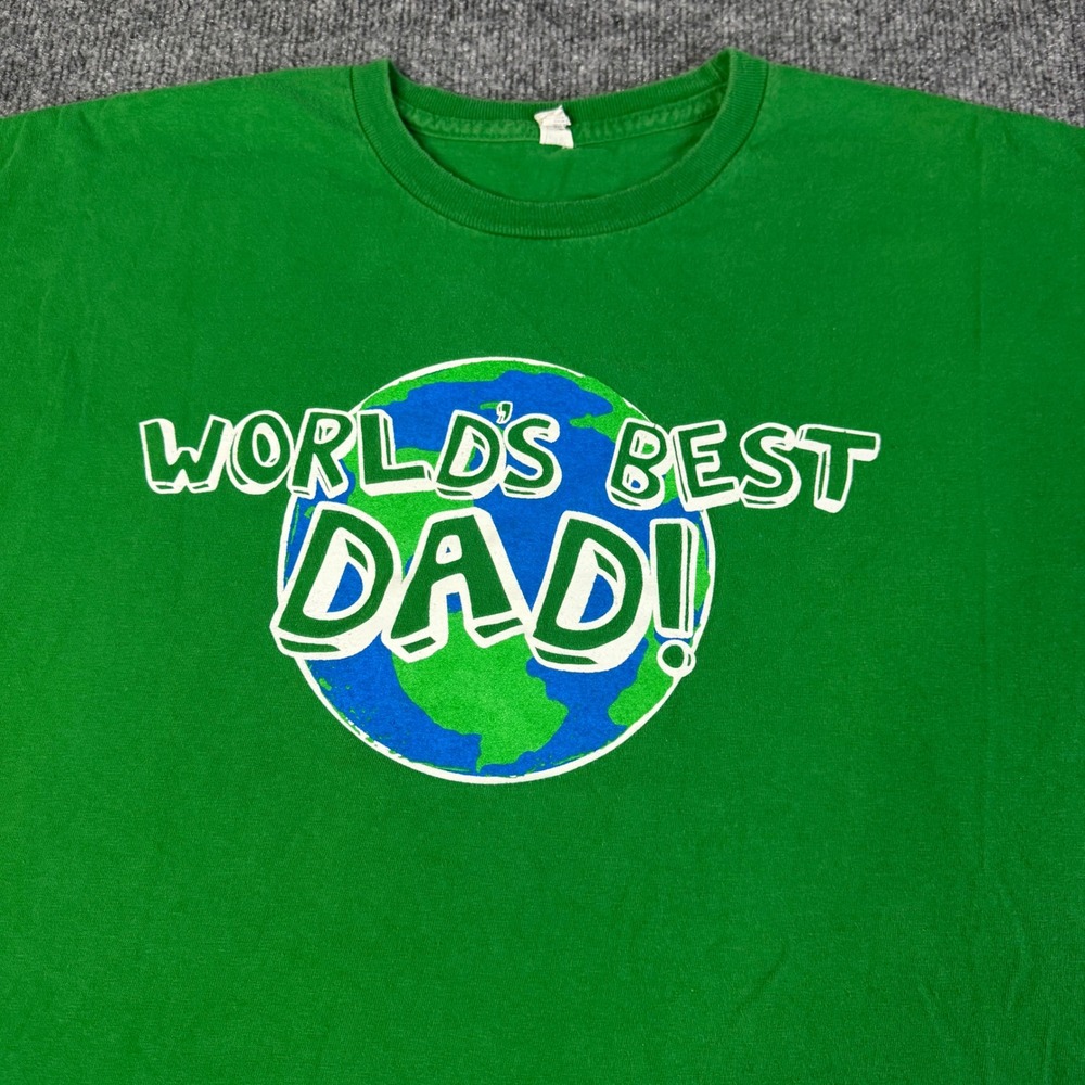 Vintage Y2K Worlds Best Dad Graphic T-Shirt Mens XL Green Cotton